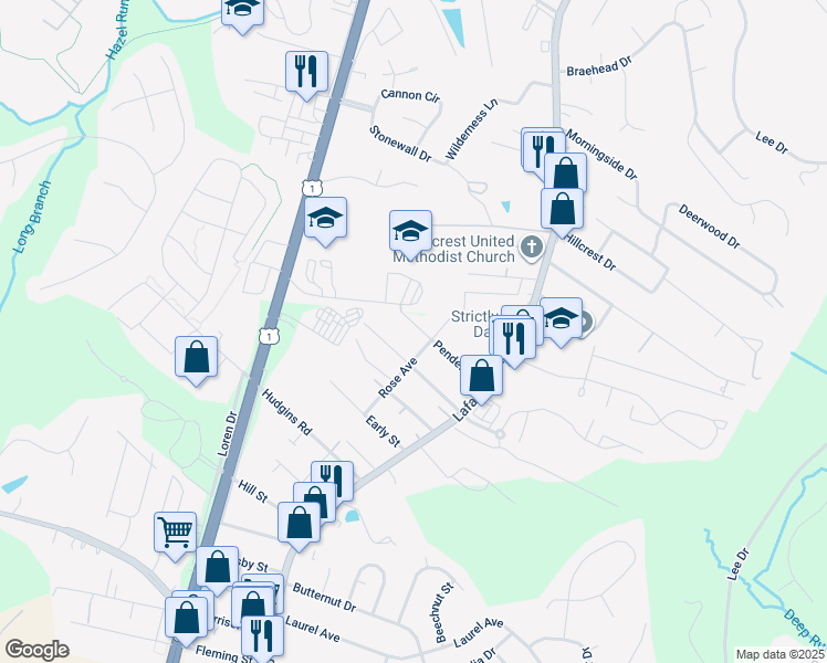 map of restaurants, bars, coffee shops, grocery stores, and more near 200 Pender Street in Fredericksburg