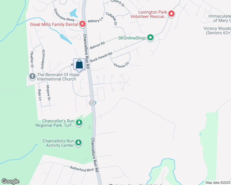 map of restaurants, bars, coffee shops, grocery stores, and more near 22017 Saint Gabriel's Circle in Great Mills
