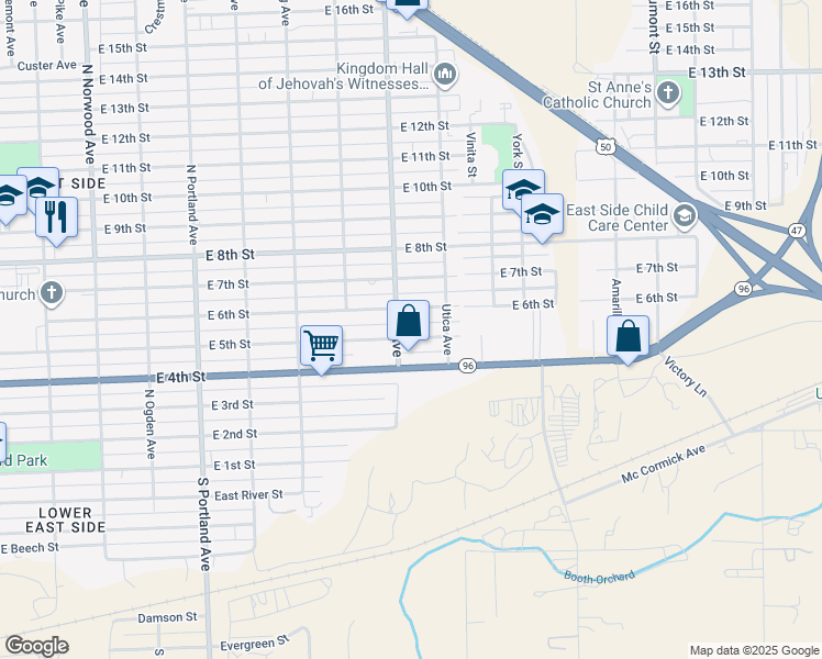 map of restaurants, bars, coffee shops, grocery stores, and more near 2102 East 5th Street in Pueblo