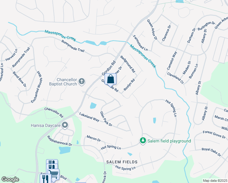 map of restaurants, bars, coffee shops, grocery stores, and more near 6808 Greenvale Road in Fredericksburg