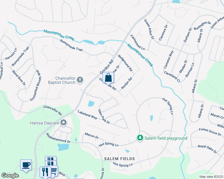 map of restaurants, bars, coffee shops, grocery stores, and more near 6808 Greenvale Rd in Fredericksburg