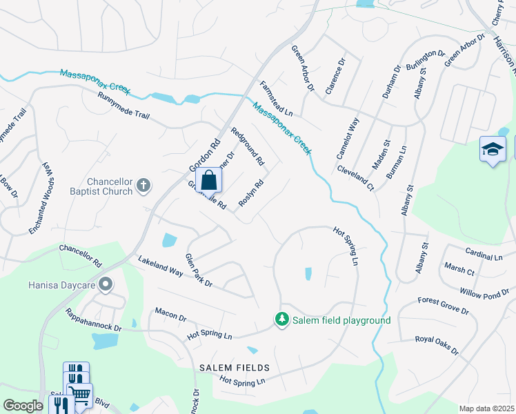 map of restaurants, bars, coffee shops, grocery stores, and more near 6727 Averett Court in Fredericksburg