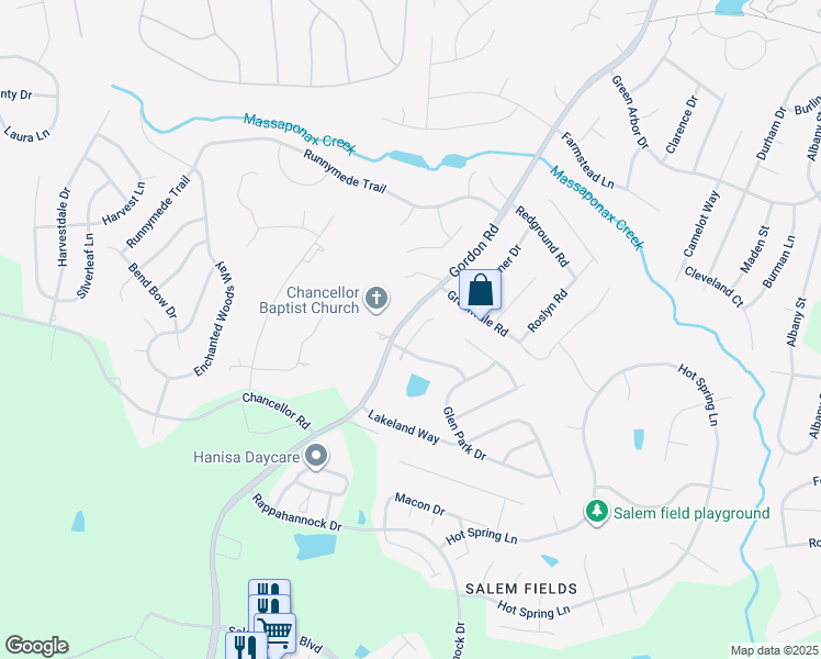 map of restaurants, bars, coffee shops, grocery stores, and more near 11320 Tyrell Court in Fredericksburg