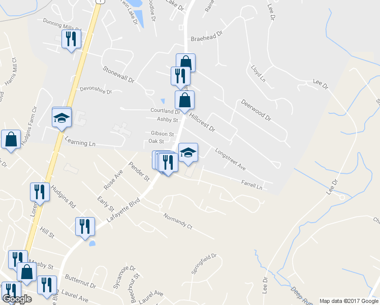 map of restaurants, bars, coffee shops, grocery stores, and more near 114 Forrest Avenue in Fredericksburg