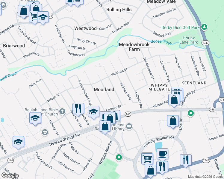 map of restaurants, bars, coffee shops, grocery stores, and more near in Moorland