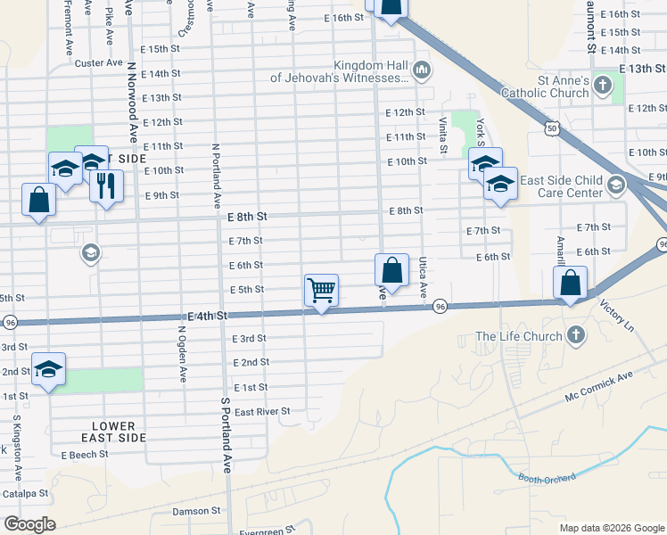 map of restaurants, bars, coffee shops, grocery stores, and more near 1925 East 5th Street in Pueblo