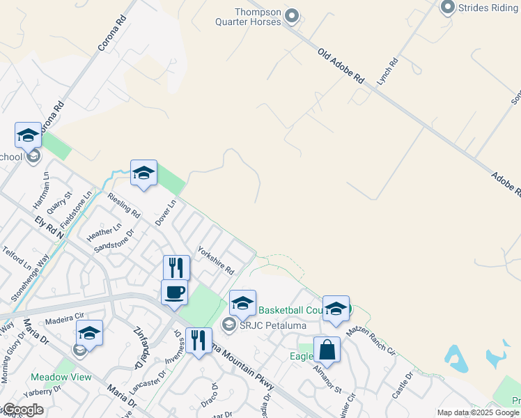 map of restaurants, bars, coffee shops, grocery stores, and more near 911 Mustang Court in Petaluma