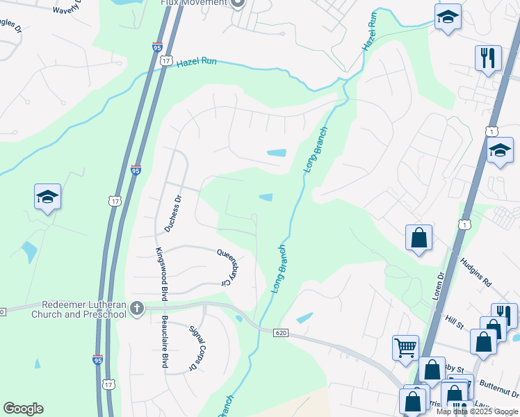 map of restaurants, bars, coffee shops, grocery stores, and more near 11517 Nicholls Road in Fredericksburg