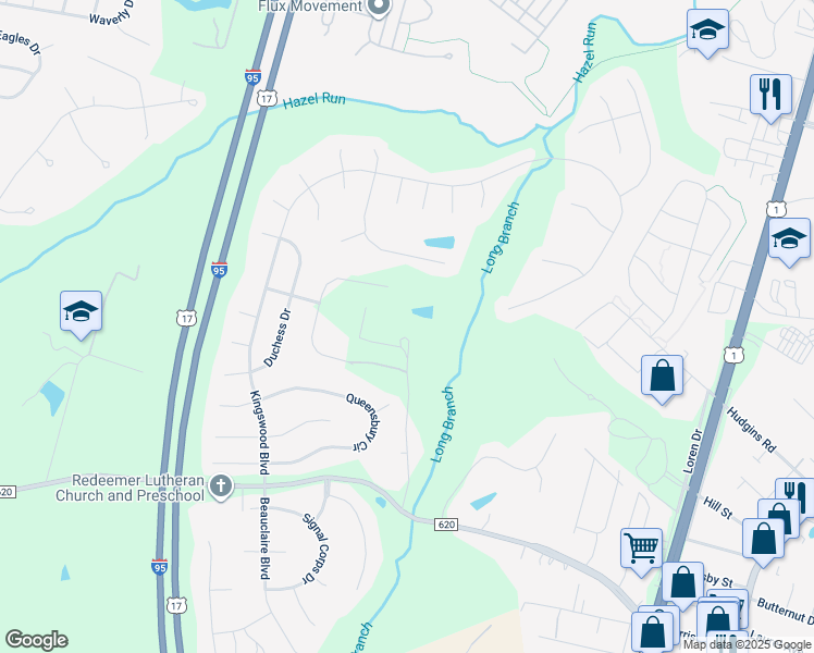 map of restaurants, bars, coffee shops, grocery stores, and more near 11517 Nicholls Road in Fredericksburg