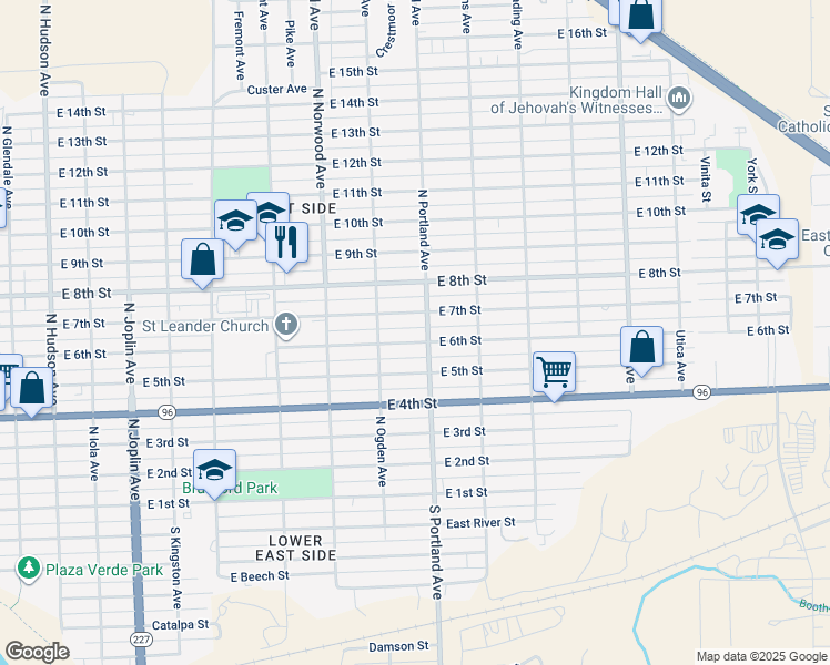 map of restaurants, bars, coffee shops, grocery stores, and more near 1628 East 7th Street in Pueblo