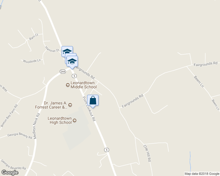 map of restaurants, bars, coffee shops, grocery stores, and more near 42472 Fairgrounds Road in Leonardtown