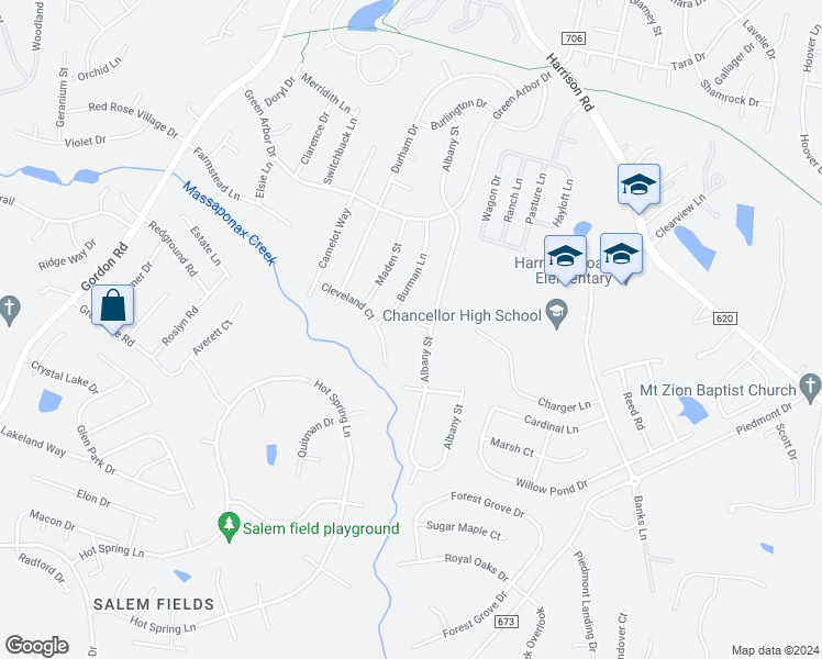 map of restaurants, bars, coffee shops, grocery stores, and more near 2 Oak Ridge Court in Fredericksburg