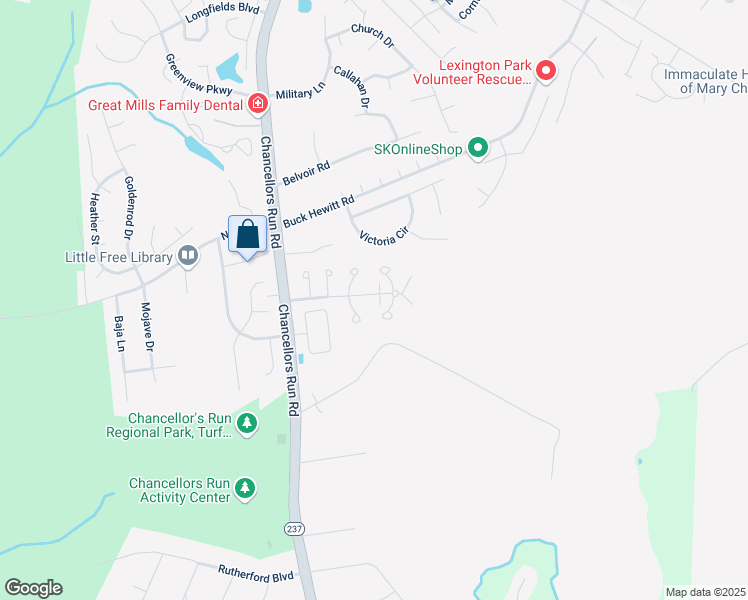 map of restaurants, bars, coffee shops, grocery stores, and more near 22061 Saint Elizabeths Court in Great Mills