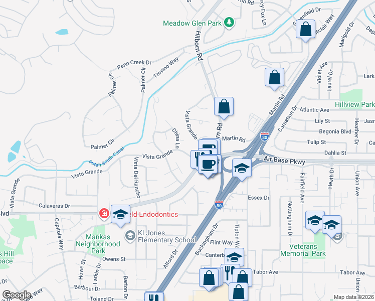 map of restaurants, bars, coffee shops, grocery stores, and more near 2509 China Court in Fairfield