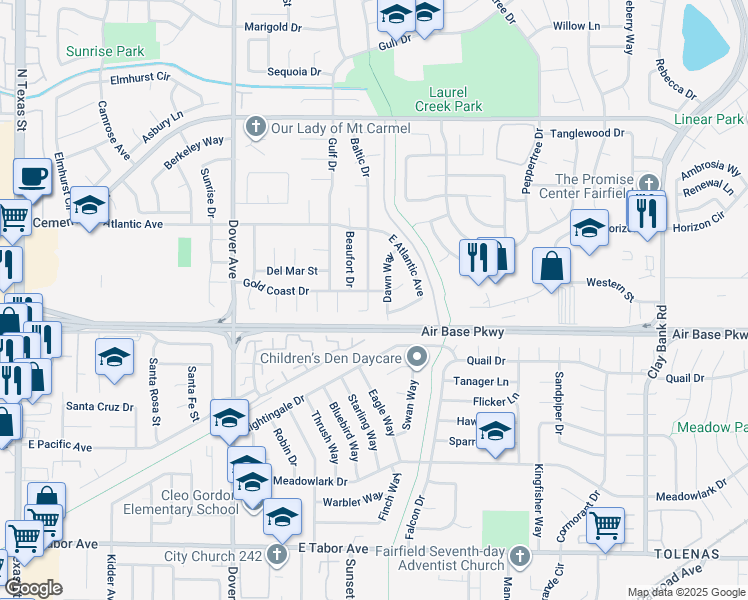 map of restaurants, bars, coffee shops, grocery stores, and more near 2386 Baltic Court in Fairfield