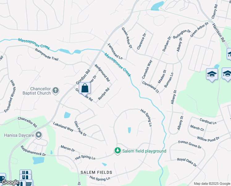 map of restaurants, bars, coffee shops, grocery stores, and more near 6713 Averett Court in Fredericksburg
