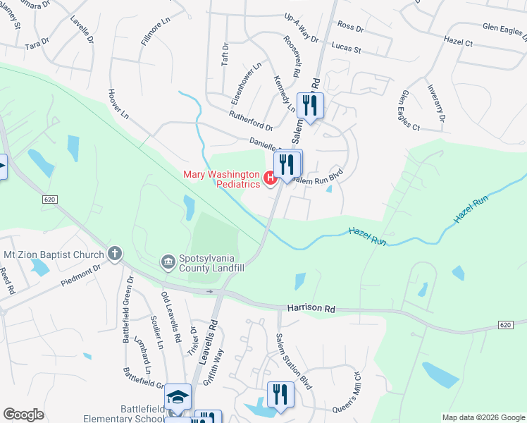 map of restaurants, bars, coffee shops, grocery stores, and more near 2708 Salem Church Road in Fredericksburg
