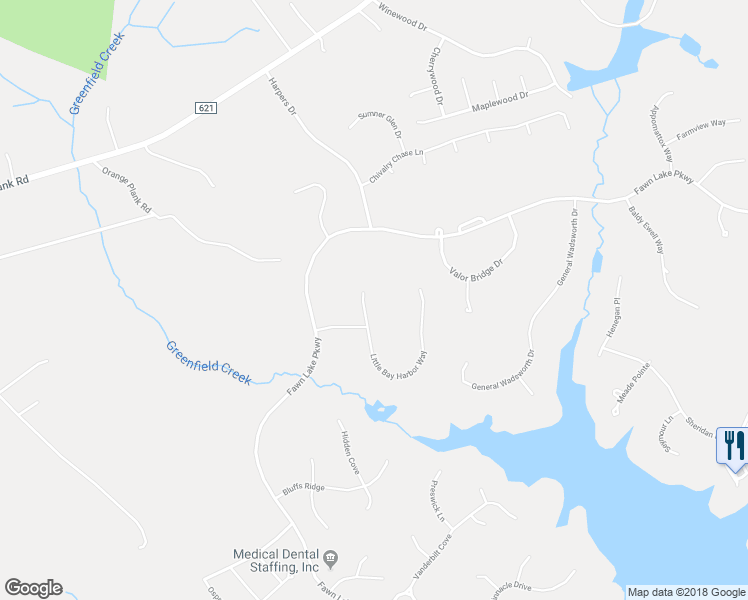 map of restaurants, bars, coffee shops, grocery stores, and more near 11604 Little Bay Harbor Way in Spotsylvania