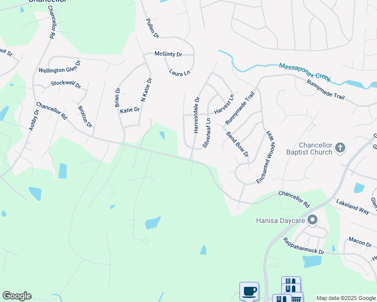 map of restaurants, bars, coffee shops, grocery stores, and more near 11500 Silverleaf Lane in Fredericksburg