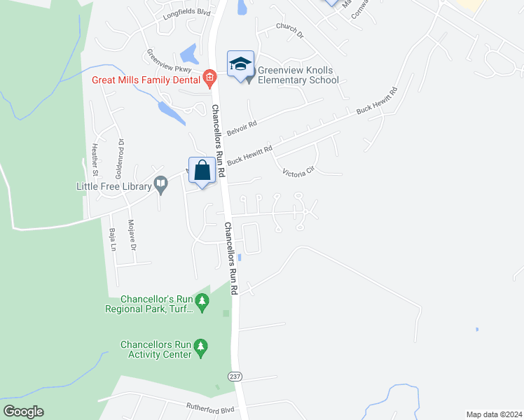 map of restaurants, bars, coffee shops, grocery stores, and more near 22070 Saint Clements Circle in Great Mills