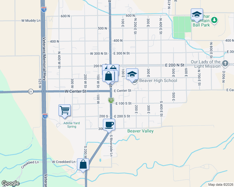 map of restaurants, bars, coffee shops, grocery stores, and more near in Beaver