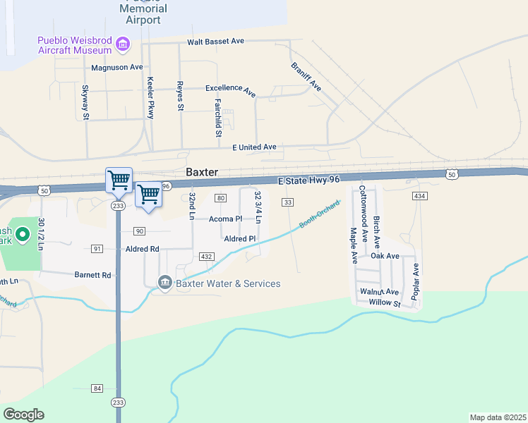 map of restaurants, bars, coffee shops, grocery stores, and more near 125 32 3/4 Lane in Pueblo