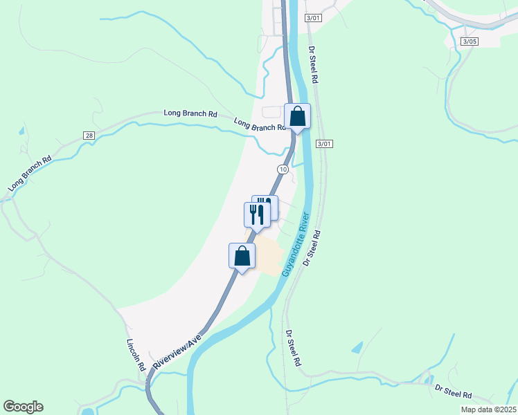 map of restaurants, bars, coffee shops, grocery stores, and more near 5790 McClellan Highway in Branchland