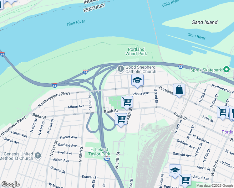 map of restaurants, bars, coffee shops, grocery stores, and more near 415 North 36th Street in Louisville