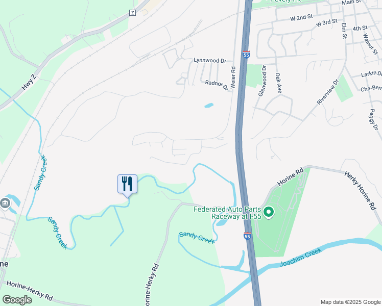 map of restaurants, bars, coffee shops, grocery stores, and more near 9190 Weier Road in Pevely