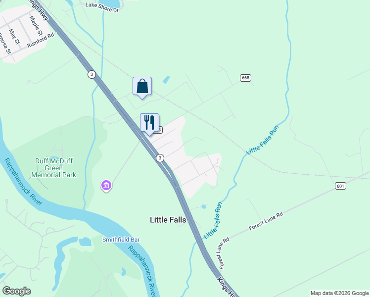 map of restaurants, bars, coffee shops, grocery stores, and more near 34 Grandview Road in Fredericksburg