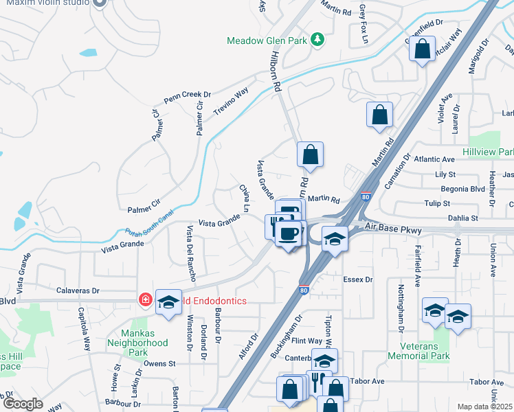 map of restaurants, bars, coffee shops, grocery stores, and more near 2509 China Court in Fairfield