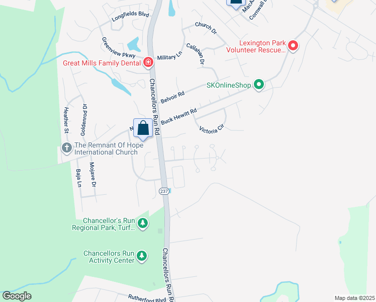 map of restaurants, bars, coffee shops, grocery stores, and more near 22088 Saint Clements Circle in Great Mills