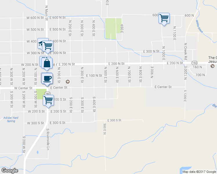 map of restaurants, bars, coffee shops, grocery stores, and more near 515 East Center Street in Beaver