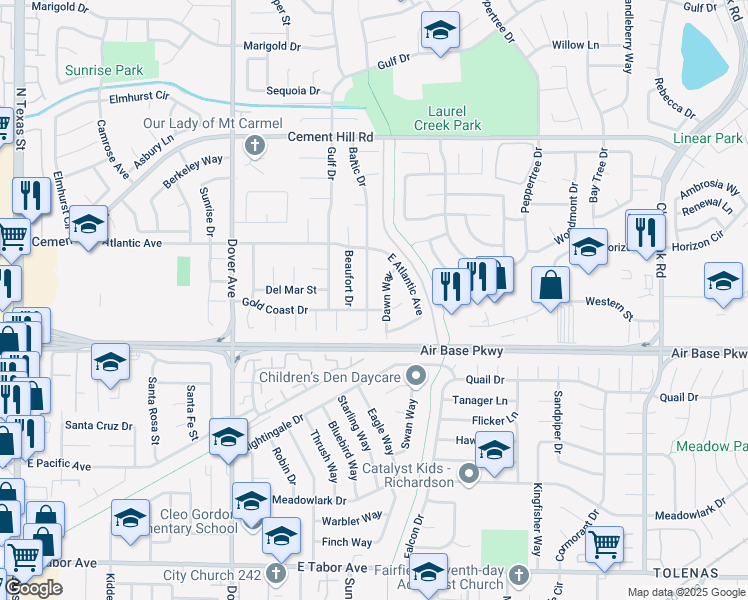 map of restaurants, bars, coffee shops, grocery stores, and more near 2412 Baltic Drive in Fairfield
