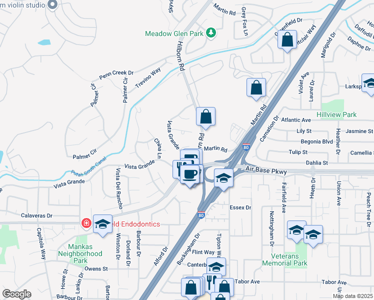 map of restaurants, bars, coffee shops, grocery stores, and more near 2491 Vista Grande in Fairfield