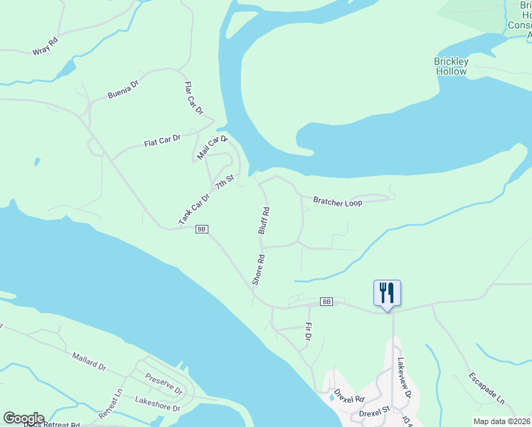 map of restaurants, bars, coffee shops, grocery stores, and more near Bluff Road in Warsaw