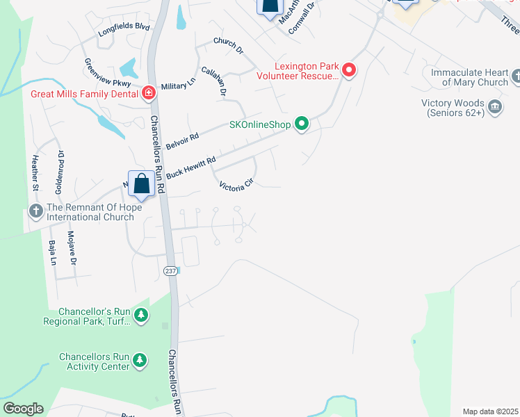 map of restaurants, bars, coffee shops, grocery stores, and more near 22096 Saint Inigoes Court in Great Mills