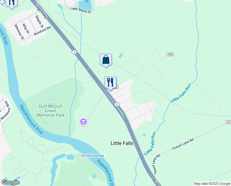 map of restaurants, bars, coffee shops, grocery stores, and more near 3 Graham Street in Fredericksburg