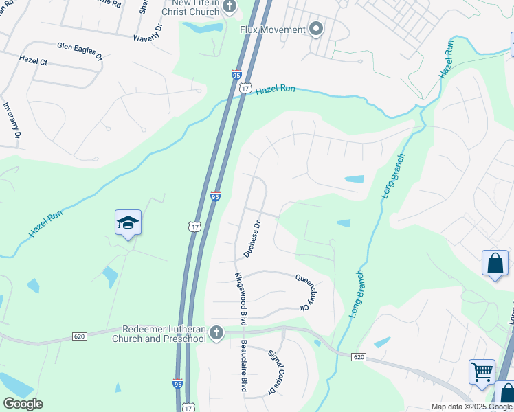 map of restaurants, bars, coffee shops, grocery stores, and more near 11700 Duchess Drive in Fredericksburg