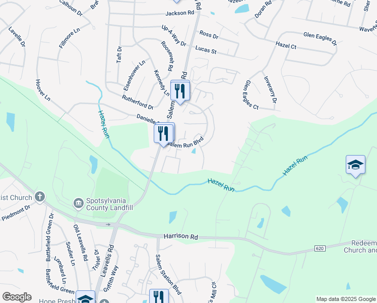 map of restaurants, bars, coffee shops, grocery stores, and more near 5600 Salem Run Boulevard in Fredericksburg