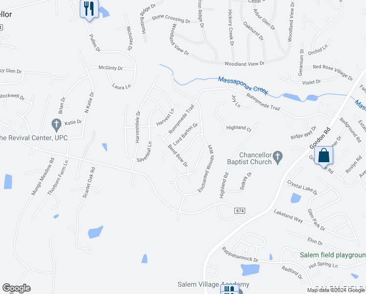 map of restaurants, bars, coffee shops, grocery stores, and more near 7215 Hearthside Trail in Fredericksburg