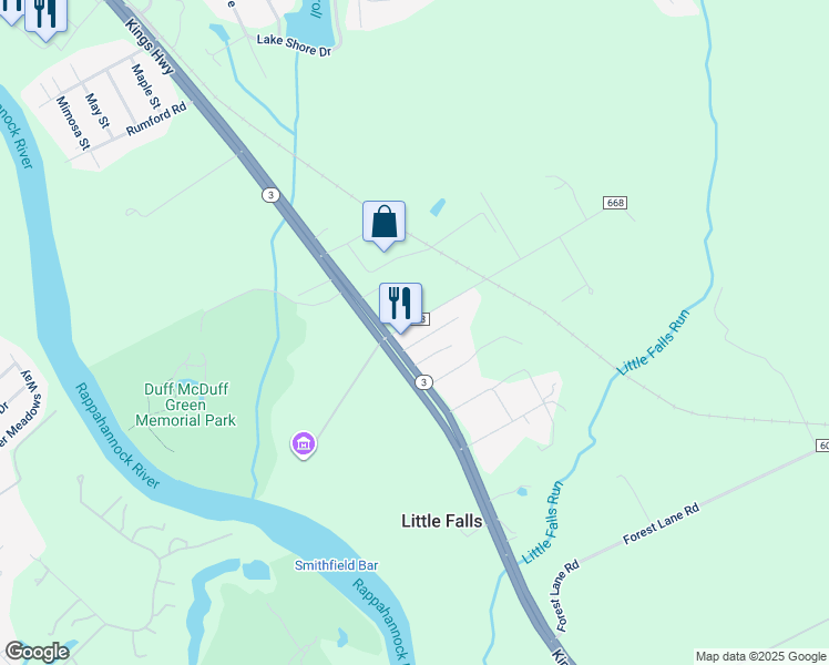 map of restaurants, bars, coffee shops, grocery stores, and more near 3 Graham Street in Fredericksburg