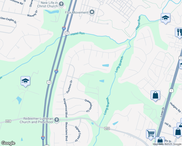 map of restaurants, bars, coffee shops, grocery stores, and more near 11414 Lords Lane in Fredericksburg