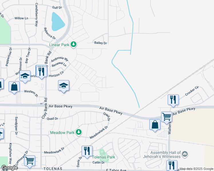map of restaurants, bars, coffee shops, grocery stores, and more near Air Base Parkway in Fairfield