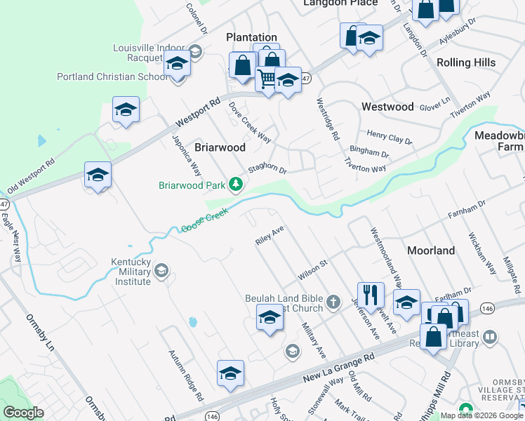 map of restaurants, bars, coffee shops, grocery stores, and more near 1900 Washington Boulevard in Louisville