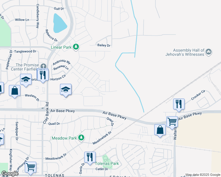 map of restaurants, bars, coffee shops, grocery stores, and more near Air Base Parkway in Fairfield