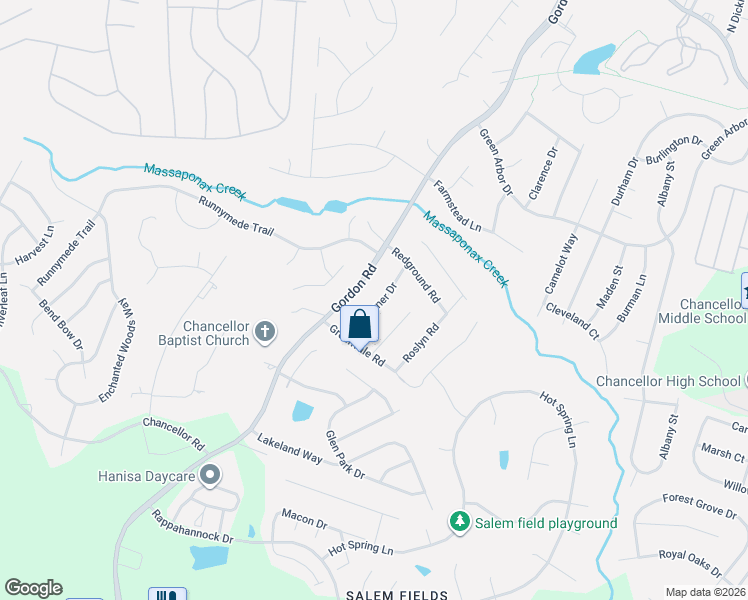 map of restaurants, bars, coffee shops, grocery stores, and more near 11412 Warner Drive in Fredericksburg