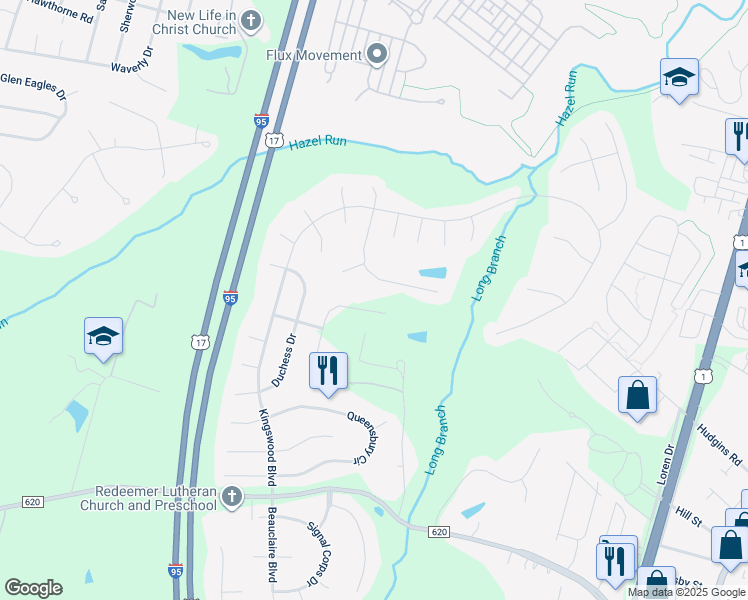 map of restaurants, bars, coffee shops, grocery stores, and more near 11414 Lords Lane in Fredericksburg