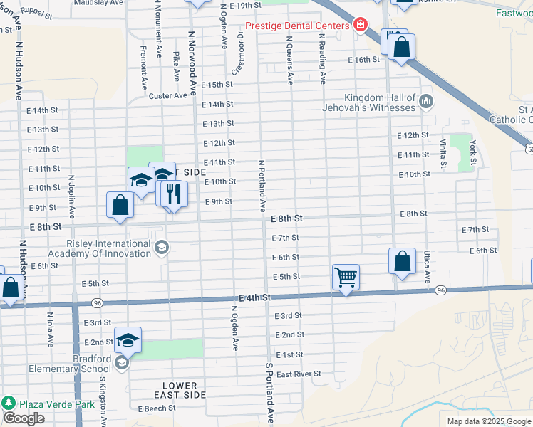 map of restaurants, bars, coffee shops, grocery stores, and more near 1715 East 8th Street in Pueblo