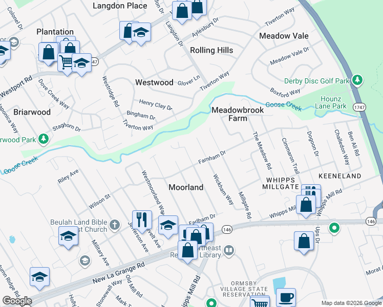 map of restaurants, bars, coffee shops, grocery stores, and more near 1907 Brentmoor Lane in Louisville